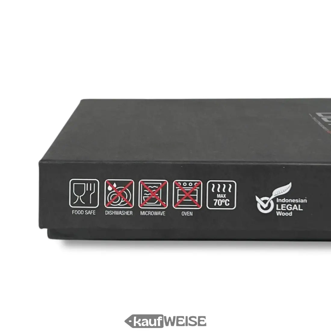 Schwarzes DUTCH 3-in-1 Teak Schneidebrett XXL klappbar mit Sicherheitsikonen