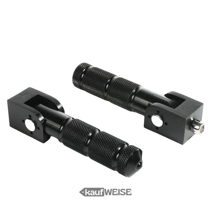 Zwei schwarze Motorrad-Fußrasten mit genoppten Griffen für E-Bike, Aluminium, universell